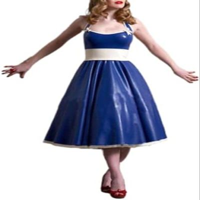 GOCTRN Sexy Blue Halter Latex Dresses Rubber Ball Gowns Women Formal Long Dress Backless with Belt,Photo Color,XS