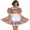 Women Maid Dress Short Sleeve Retro Maid Lolita Dress Outfit Costume PVC,Light Brown,XXL view 1