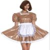 Women Maid Dress Short Sleeve Retro Maid Lolita Dress Outfit Costume PVC,Light Brown,XXL view 2