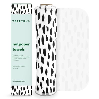 Earthly Co. Reusable Paper Towels - 10 Pack - Roll of Washable Cotton Cloth Paper Towels - Paperless Reusable Napkins Cloth Washable - Absorbent + Long Lasting - Zero Waste Products - (Brushstrokes)