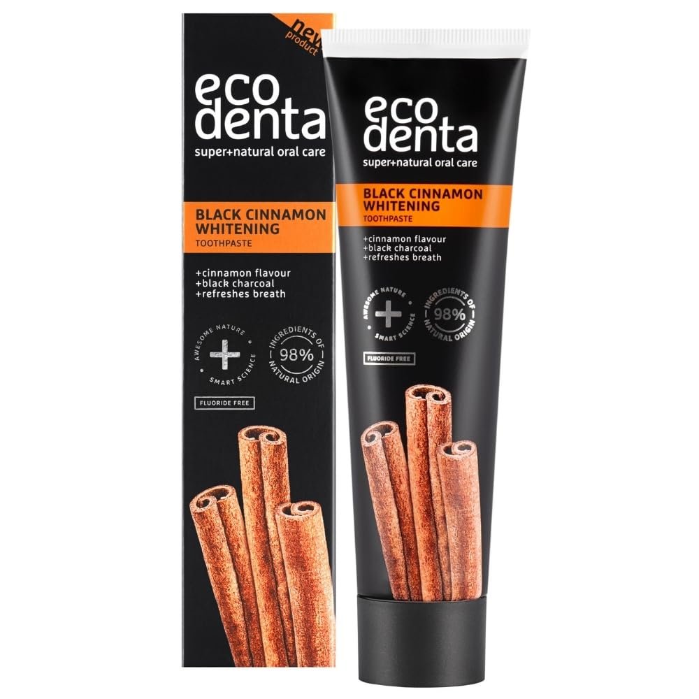 Ecodenta Black Cinnamon Teeth Whitening Toothpaste Black Tooth Paste Whitens Teeths | Cinamon Flavour Natural Toothpaste Fluoride Free, 100ml