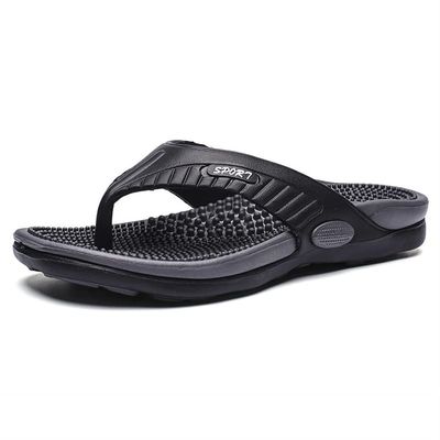 GHAKKE Acupressure Reflexology Massage Flip Flop With Arch Support For Flat Feet And Plantar Fasciitis, Foot Acupoint Massage Slippers Outdoor Summer Beach Sandal (Color : Black, Size : 6.5 UK)