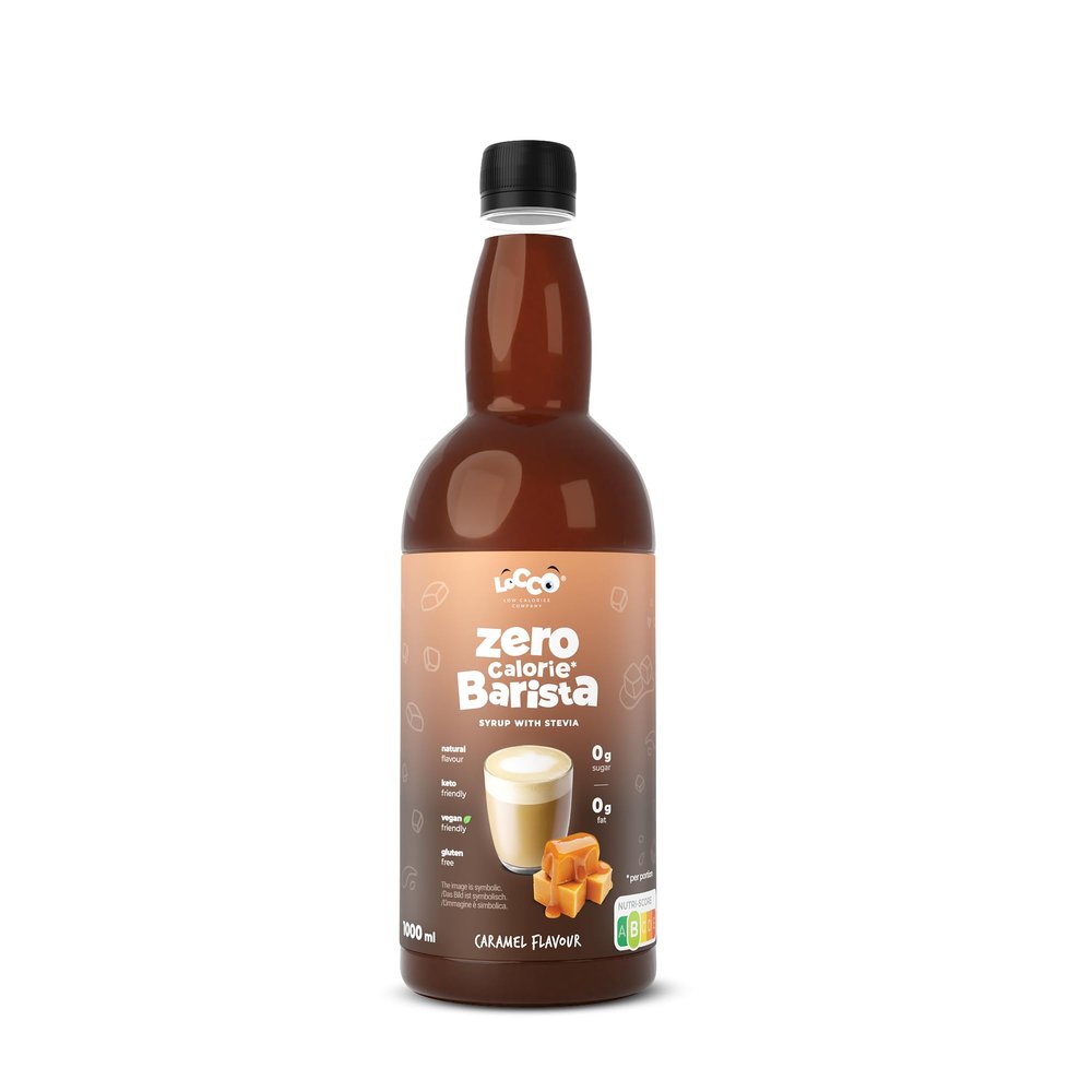 LoCCo Zero Calorie Barista Coffee Syrup with Stevia  Sugar Free, Keto, Gluten Free, Vegan (Caramel Flavour) 1L