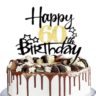 1 PCS Gold&Black Happy 60th Birthday Cake Topper + 60 Years Birthday Cake Topper, 60th Birthday Cake Topper for Women/men, Happy 60th Birthday Cake Decorations for 60th Birthday Party (60th)