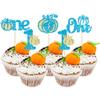 Gyufise 24Pcs Pumpkin One Birthday Cupcake Toppers Pumpkin Baby Boy 1st Birthday Cupcake Picks Pumpkin Theme Kids First Birthday Cake Decorations for Fall Harvest Baby Shower Party Decorations Blue view 1