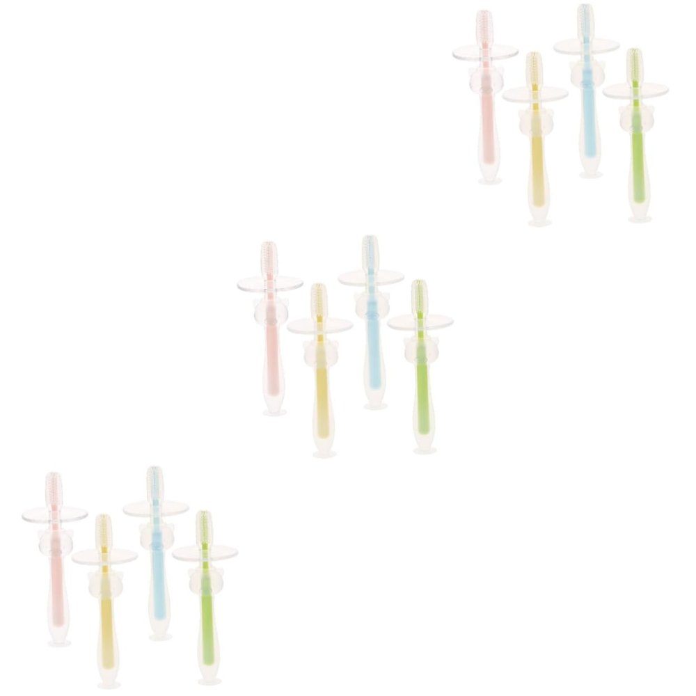 FRCOLOR 12pcs Silicone Toothbrushes for Boy Girl Training Suction Base Boy Girl Toothbrush for Months for Year Old