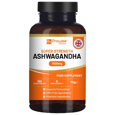 Ashwagandha 1500mg 180 Vegan Tablets | 6 Months Supply | Pure High Strength Ashwagandha Root Extract | Made in UK by Prowise Healthcare