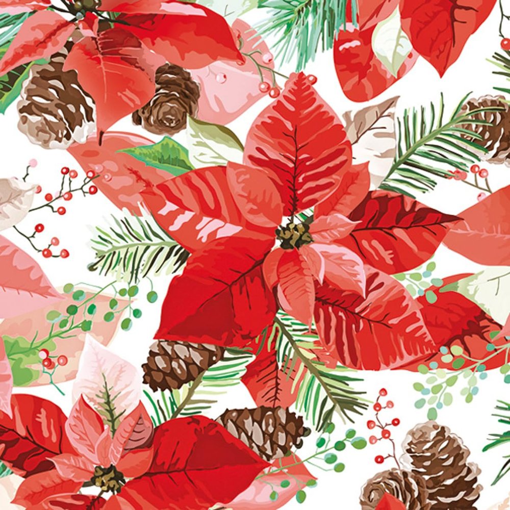 3-Ply Xmas Decoupage Tissue Paper Napkins Decorative Christmas Serviettes 33cm x 33cm - Pack of 20 (Christmas Poinsettia)