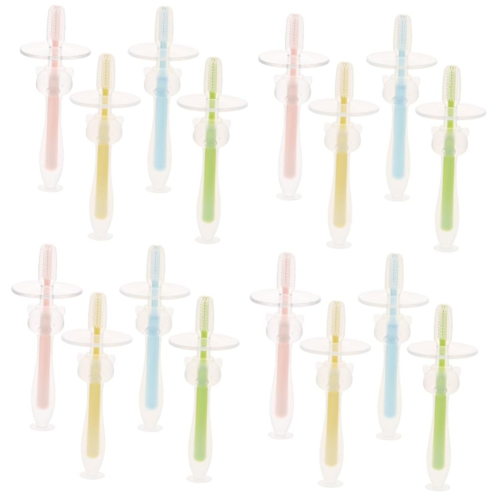 FRCOLOR 16pcs Silicone Toothbrushes for Boy Girl Months Suction Base Boy Girl Training Toothbrushes for Year Old for First Toothbrushing