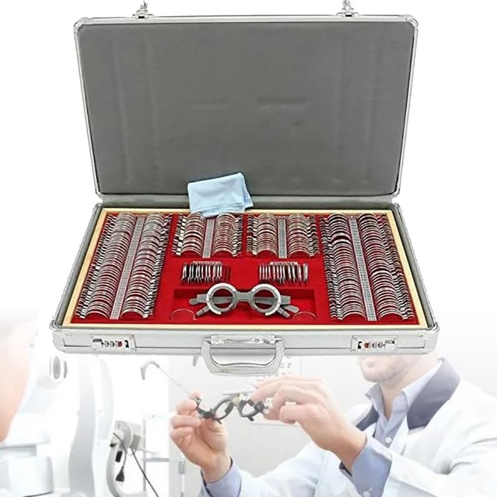 FENGSSLL 266 Pieces Optical Trial Lenses Set, Optical Lens Optometry Rim Case with Trial Glasses Test Frame Evidence Box Aluminum Rim Kit