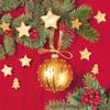 3-Ply Xmas Decoupage Tissue Paper Napkins Decorative Christmas Serviettes 33cm x 33cm - Pack of 20t (Gold Bauble on Red Wool Background) view 1