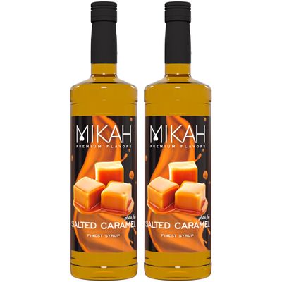 Mikah - Premium Flavors - Salted Caramel x2 | Drink and Dessert Syrup | Professional Use | 2 Bottles of 1 Litre (2 x 1000ml)