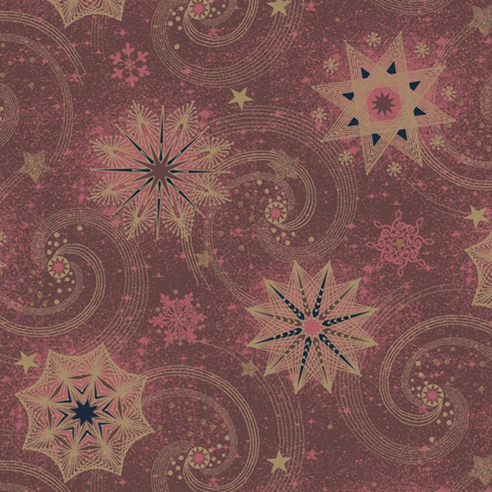 3-Ply Xmas Decoupage Tissue Paper Napkins Decorative Christmas Serviettes 33cm x 33cm - Pack of 20 (Gold & Red Stars and Twirls on Claret)