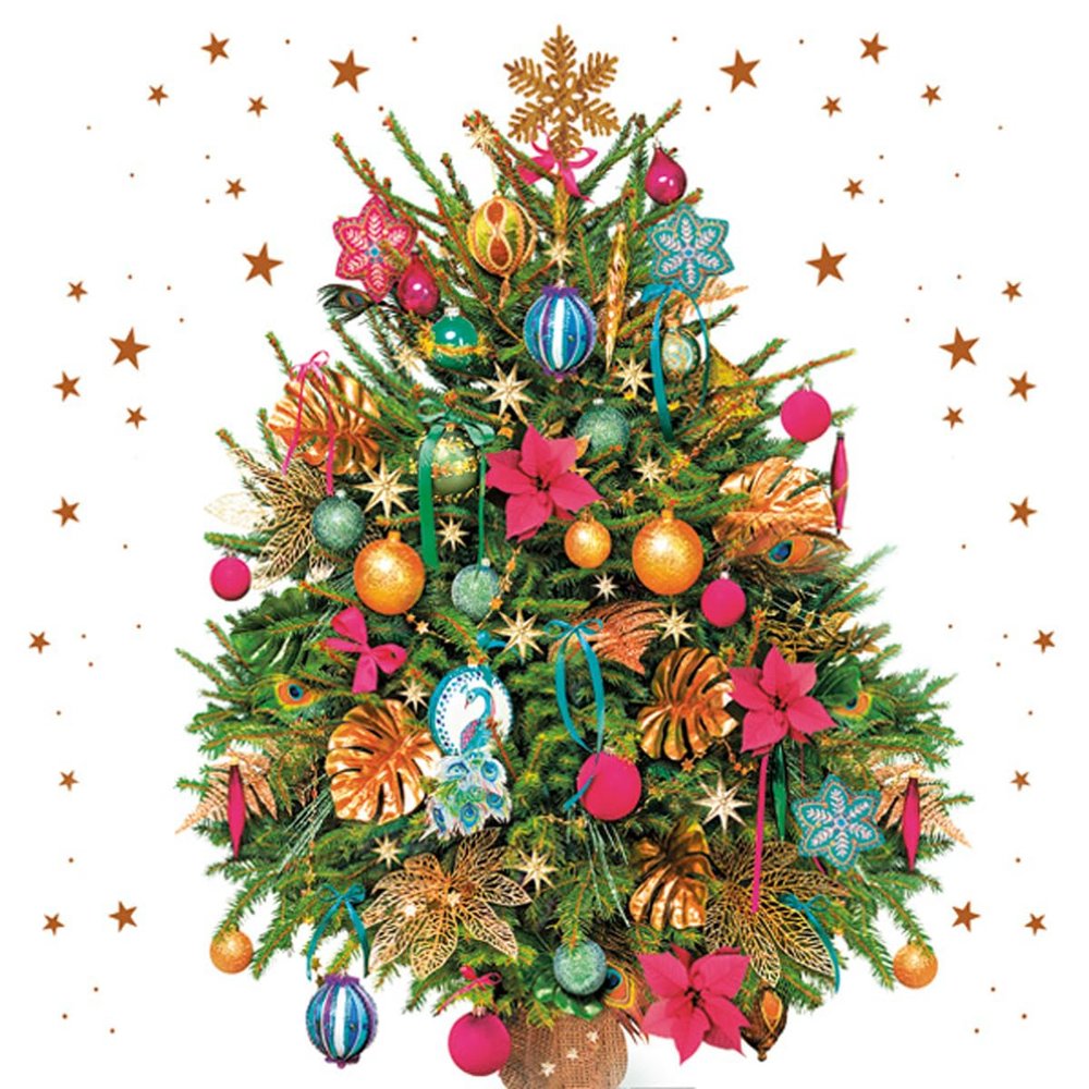 3-Ply Xmas Decoupage Tissue Paper Napkins Decorative Christmas Serviettes 33cm x 33cm - Pack of 20 (Photo Christmas Tree)