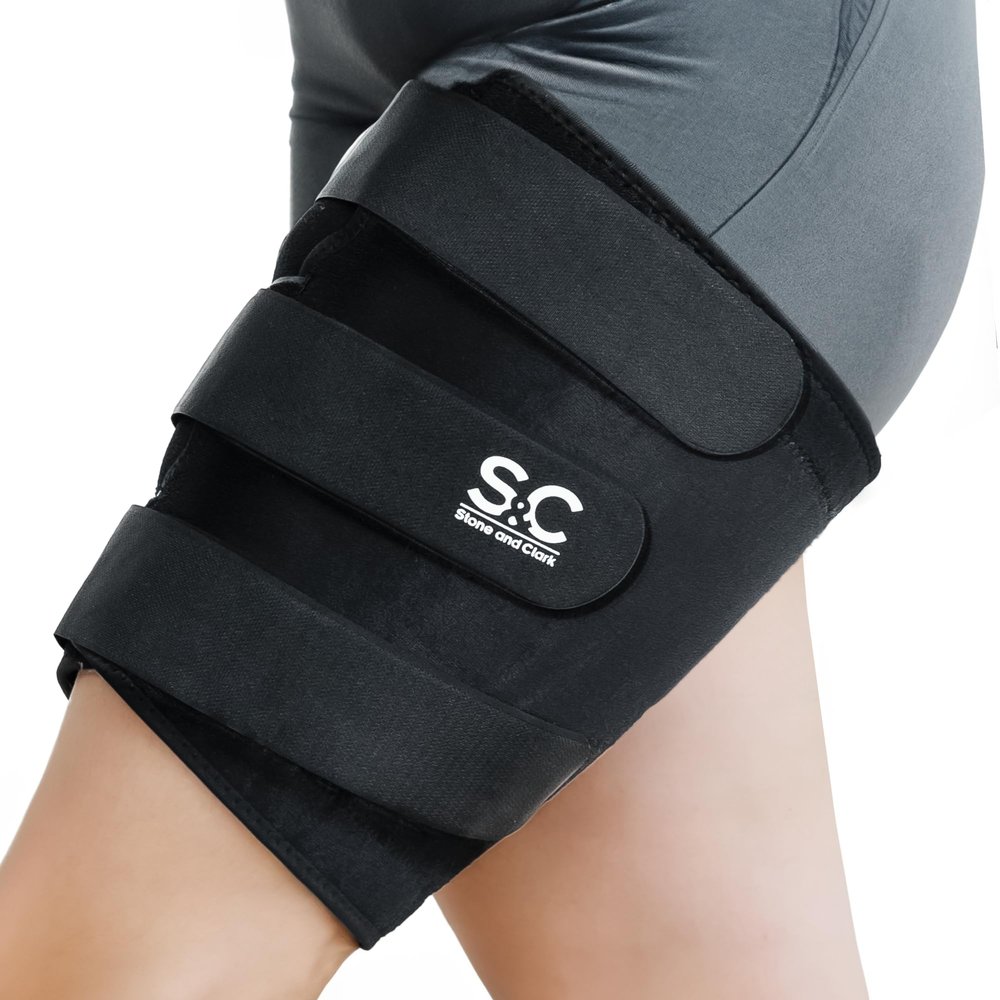 Stone and Clark Adjustable Thigh Brace Support - Non-Slip, Breathable Neoprene Compression Wrap for Men and Women (L/XL (46-69))