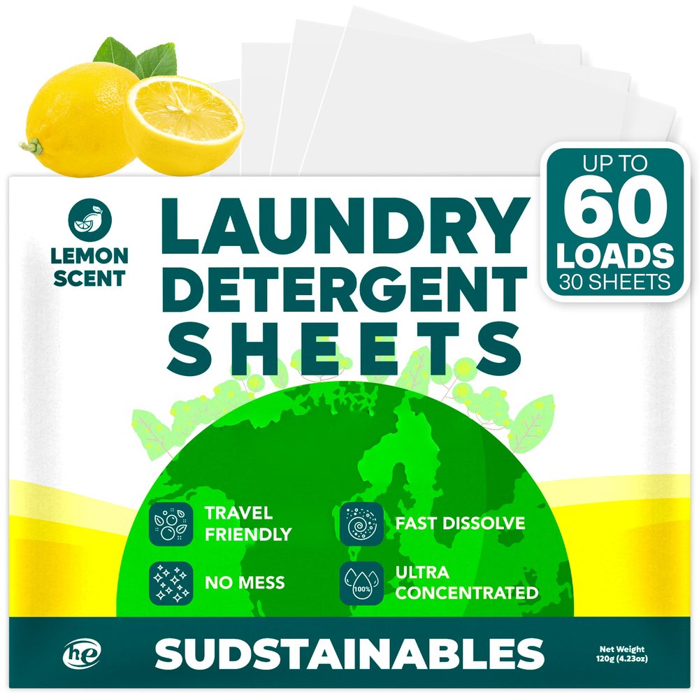 Sudstainables Laundry Detergent Sheets for Clothes (60 Refills) - Detergent Strips for Ecological Clothing, Eco-Friendly, No Residue, Plastic-Free, Suitable for Travel, Planet Friendly