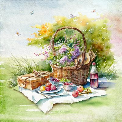 20 Napkins Summer Picnic Place Table Decoration Paper Napkins with Motif Also for Decoupage and Decoupage 33 x 33 cm