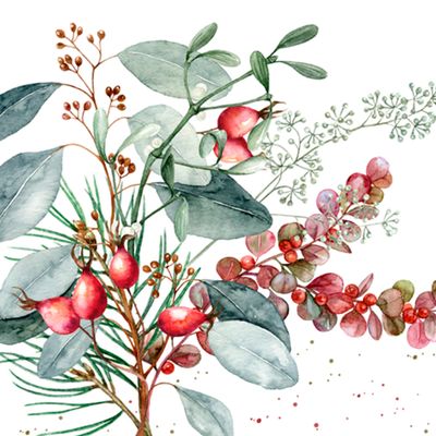 20 Disposable Napkins Autumn Natural Blossoms on Rose Hips as Table Decoration Paper Napkins with Motif Also for Decoupage 33 x 33 cm