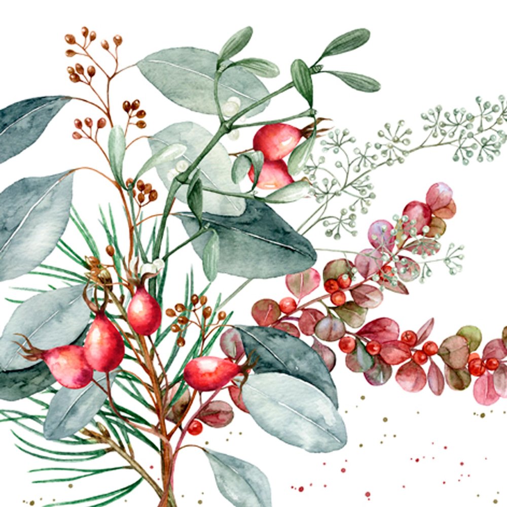 20 Disposable Napkins Autumn Natural Blossoms on Rose Hips as Table Decoration Paper Napkins with Motif Also for Decoupage 33 x 33 cm