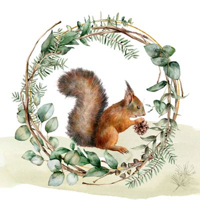 20 Napkins Animal Motifs Squirrel in Natural Wreath as Table Decoration Paper Napkins with Motif Also for Decoupage and Decoupage 33 x 33 cm