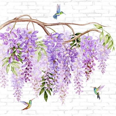 20 Napkins Natural Hummingbirds on Wisteria as Table Decoration Paper Napkins with Motif Also for Decoupage and Decoupage 33 x 33 cm