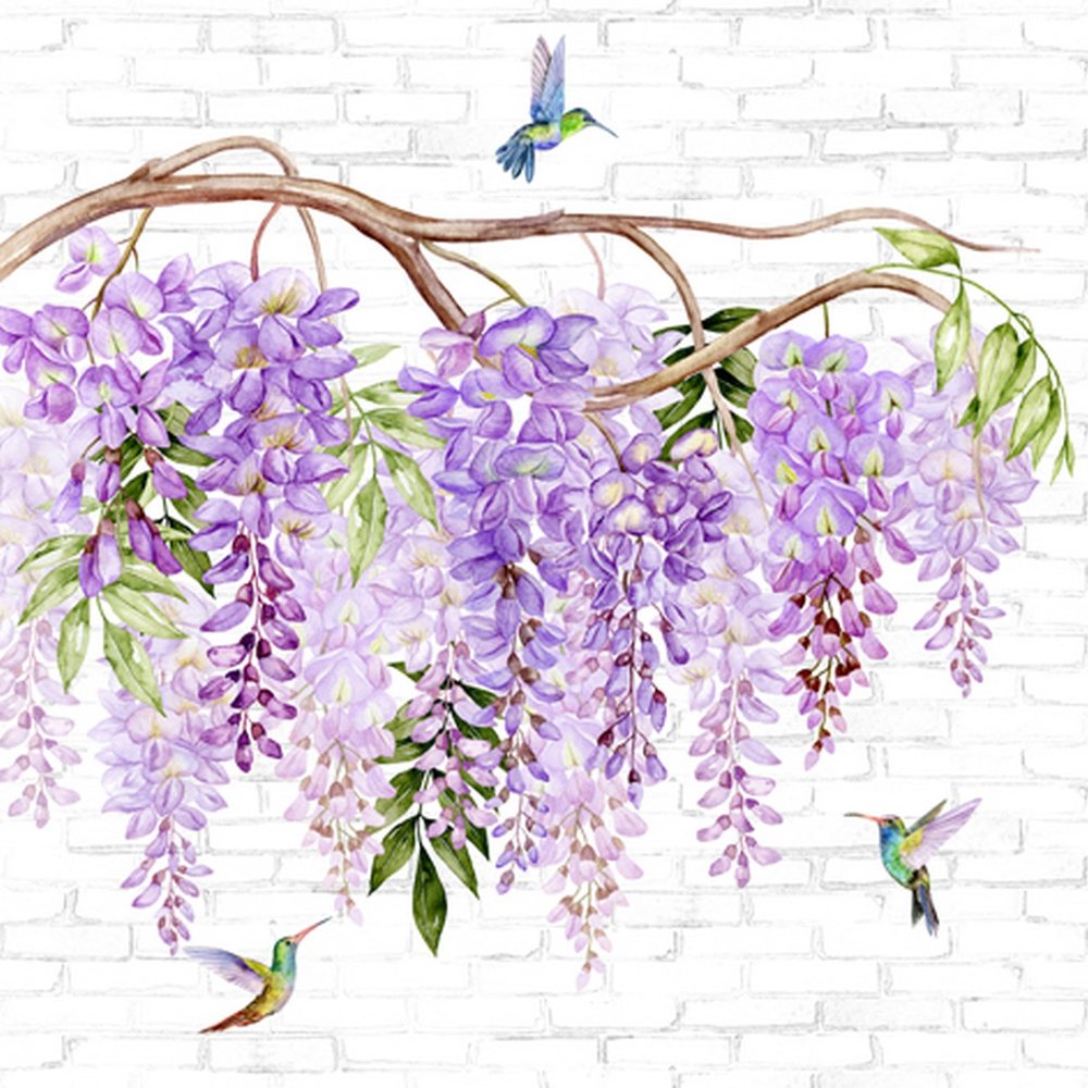 20 Napkins Natural Hummingbirds on Wisteria as Table Decoration Paper Napkins with Motif Also for Decoupage and Decoupage 33 x 33 cm