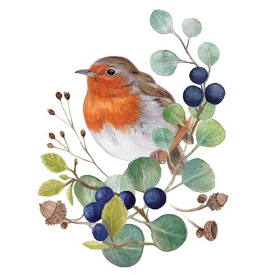 20 Napkins Autumn Robin on Natural Arrangement as Table Decoration Paper Napkins with Motif Also for Decoupage and Decoupage 33 x 33 cm