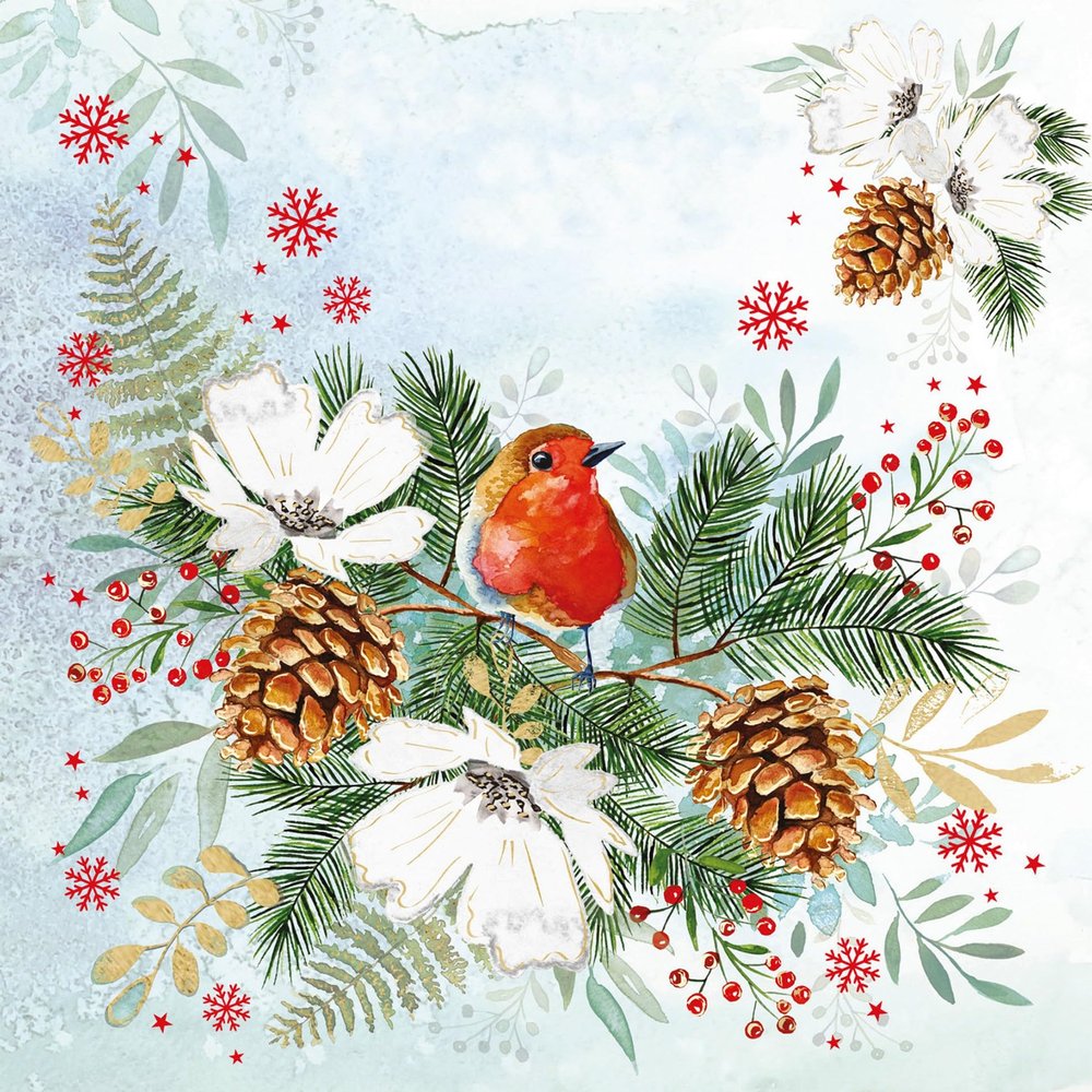 20 Napkins Christmas Robin in Winter Arrangement as Table Decoration Paper Napkins with Motif Also for Decoupage and Decoupage 33 x 33 cm