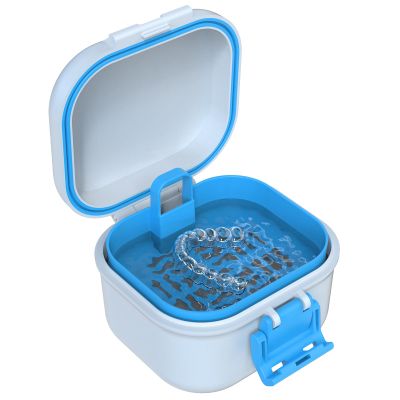 BVN Leak-Proof Denture Bath & Soaking Container, Portable Denture Case with Drainage Basket, BPA-Free Retainer Box for Orthodontic Care, Travel-Friendly Storage for All Dental Appliances