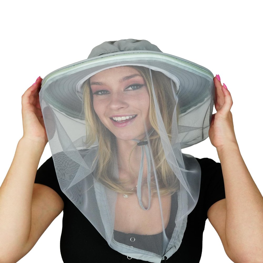 AGGAFA Mosquito Head Net Hat, Providing a Physical Barrier to Help Keep Mosquitoes and Bugs Away from Your Face When Gardening, Farming, Fishing and Camping (Light Grey Color)