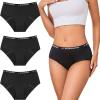 Women's High Absorbency Period Cotton Underwear Heavy Flow Leakproof Panties Washable Incontinence Briefs Multipack, 3 Packs - Solid Black, M view 1