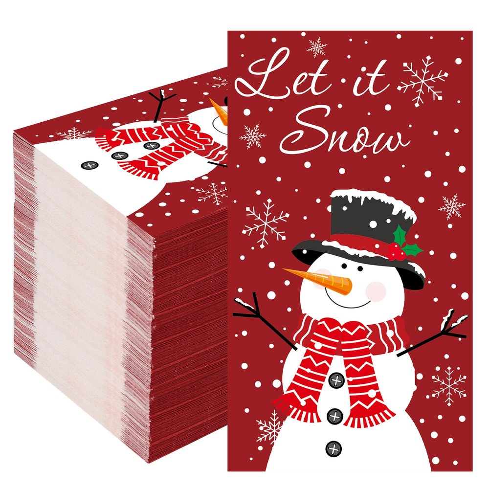 100 PCS Christmas Snowman Napkins Winter Snowflake Guest Napkins 3 Ply Let It Snow Paper Hand Towels Merry Christmas Disposable Dinner Napkins for Christmas Party Home Kitchen Bathroom Table Decor