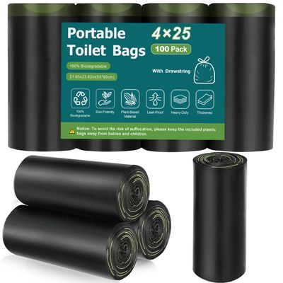 Portable Toilet Bags with Drawstring, Camping Toilet Bags 8 Gallon Leak-Proof Trash Bags, 100% Biodegradable Bucket Toilet bags, Compostable Trash Bags for Adults Camping Hiking Outdoor Boating Travel