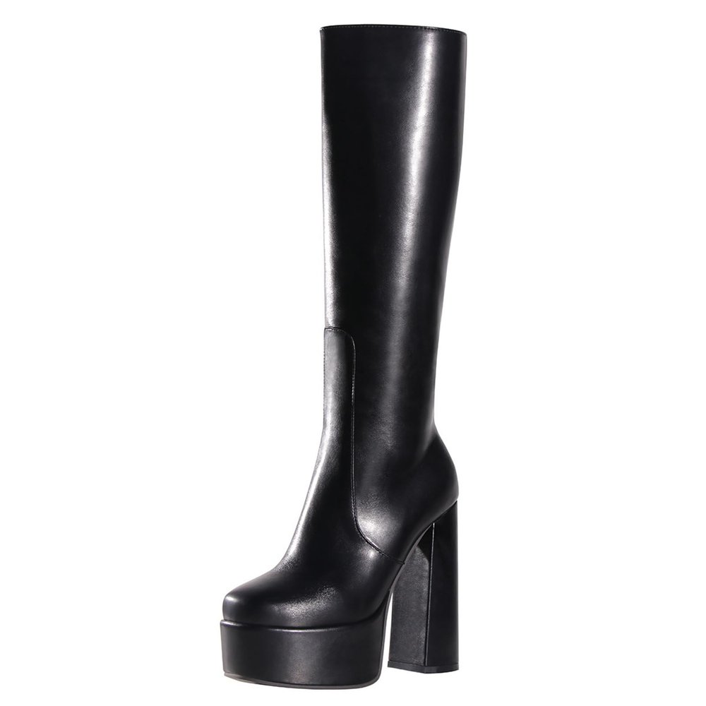 WOkismD 14CM/5.51IN Sexy Boots Square Toe Thick Sole Thick Heel Side Zipper Fashion Boots,Black,38