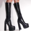 WOkismD 14CM/5.51IN Sexy Boots Square Toe Thick Sole Thick Heel Side Zipper Fashion Boots,Black,38 view 2