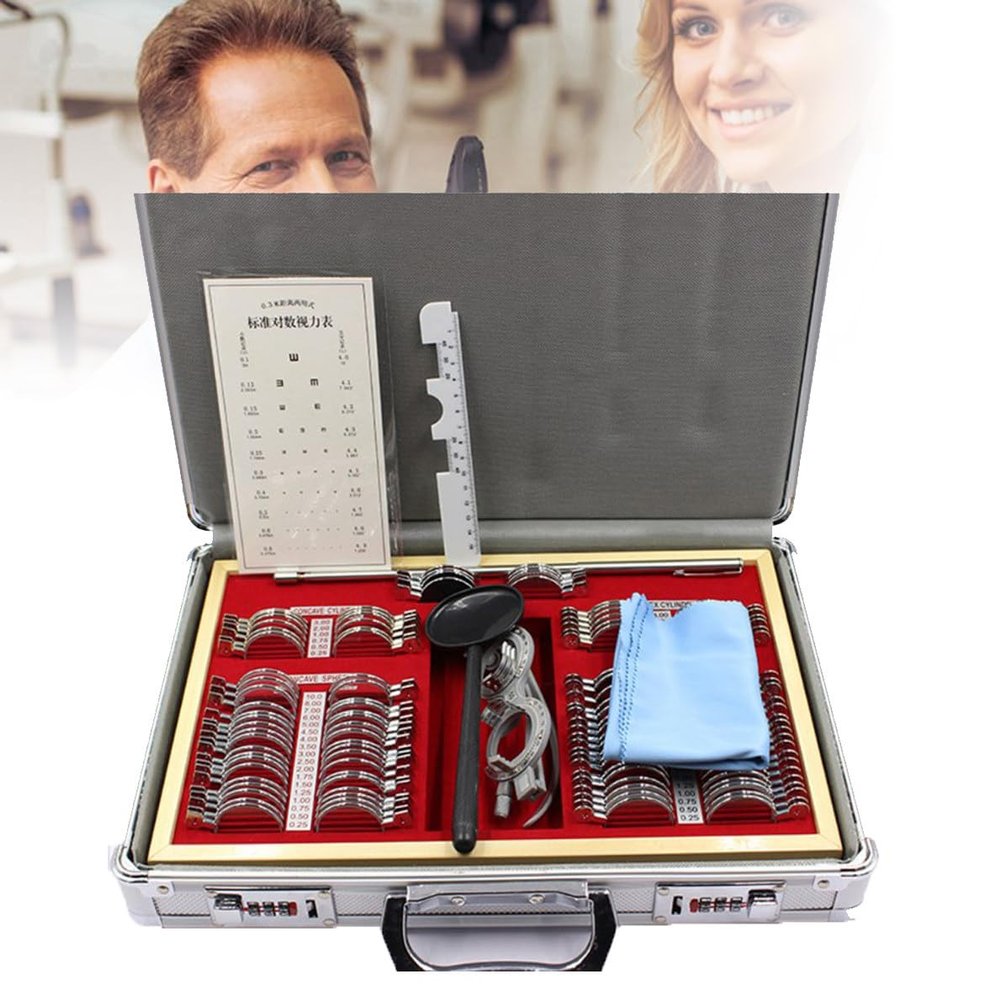 FENGSSLL Optical Trial Frame 104 Piece Trial Lens Set With Trial Glasses Trial Frame, Ophthalmic Trial Case Lenses With Aluminum Storage Case, Trial Lens Kit