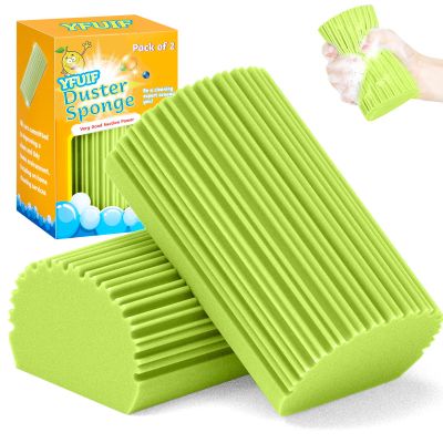 2-Pack Damp Clean Duster Sponge, Magic Cleaning Sponge Baseboard Cleaner Duster Sponge Tool, Dusters for Cleaning Baseboards, Vents, Mirrors, Ceiling Fan & Cobweb, No Dust Flying and Spreading