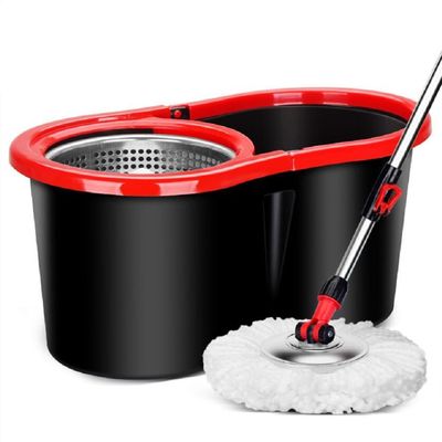 JUNYFFF Microfibre Mop And Bucket Set with Extra 4-In-1 Head Replacement, Spin Mop for Cleaning Floors, Set of 1X Mop, 1X Bucket And 3X Refill, Red