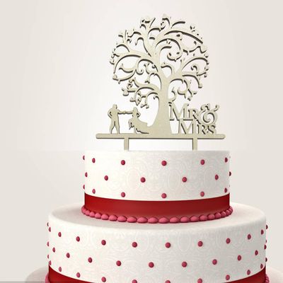 Mr and Mrs Cake Topper Bride and Groom Sign Wedding and Engagement Anniversary Party Decoration Personalized Wooden Love Tress Cake Toppers Decorations