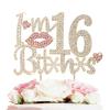 LASKYER I'm 16th Birthday Funny Gold & Pink Rhinestone Cake Topper - Happy 16th Birthday Cheers to 16 Years Old Sixteen Bday Party Metal Sparkly Food Centerpieces Topper Decorations Sign. view 1