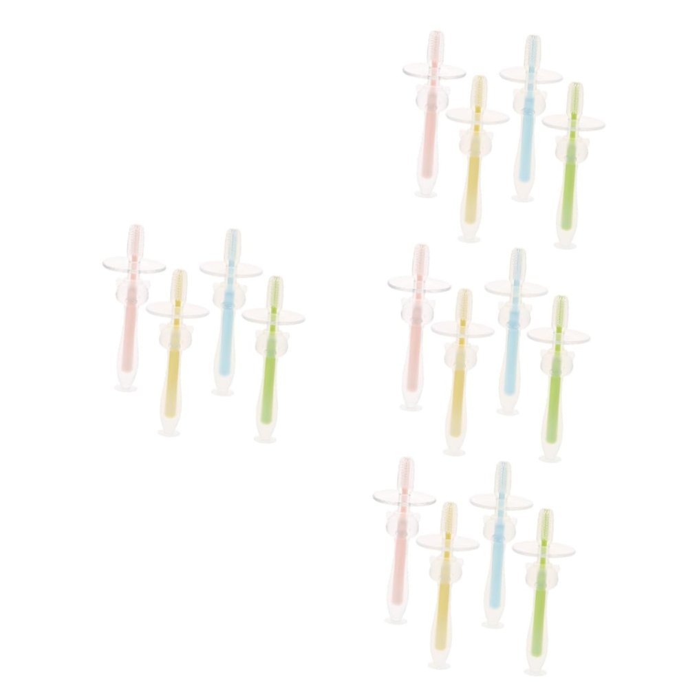 Beavorty 16pcs Silicone Toothbrush Boy Girl Training Toothbrush Suction Base for Boy Girl Months and Year Old and