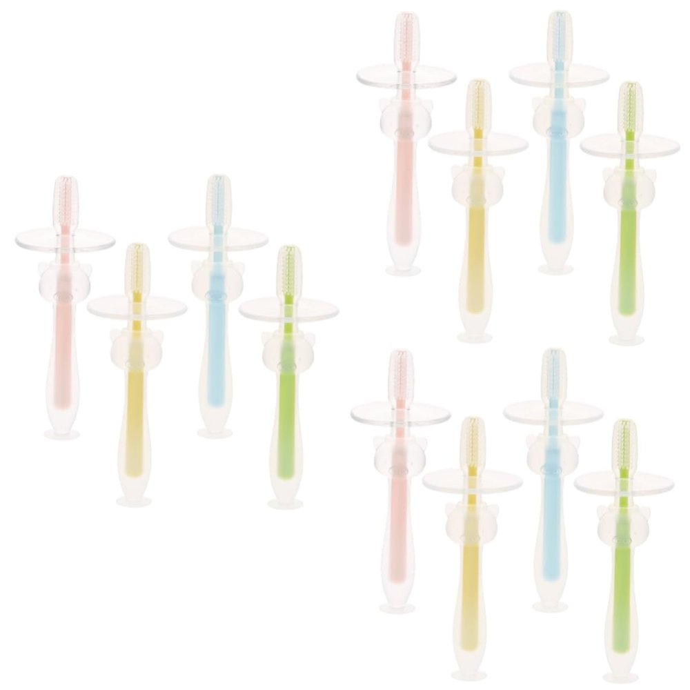 Beavorty 12pcs Toothbrushes Boy Girl Training Silicone Toothbrush Suction Base Months