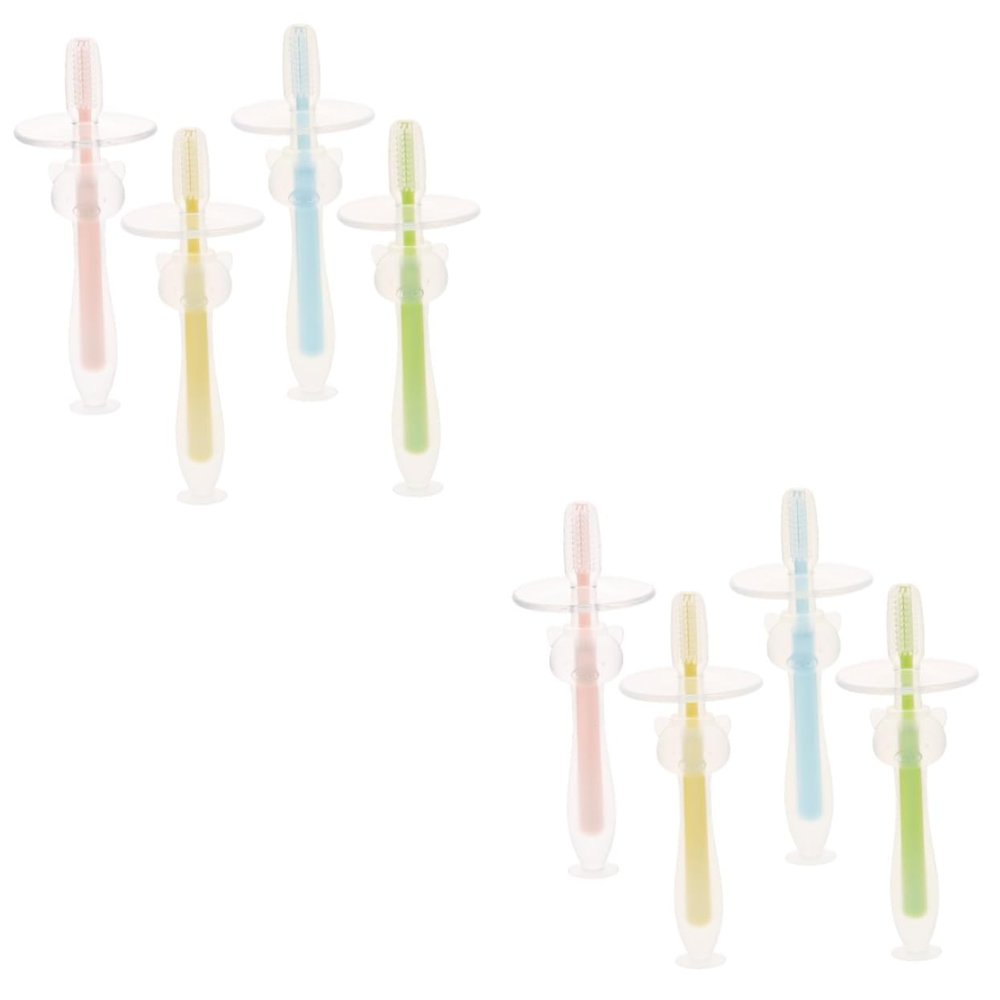 Beavorty 8pcs Silicone Toothbrush for Boy Girl Months Suction Base Soft Bristles Boy Girl Training Toothbrush and Year Old