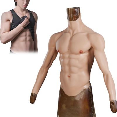 CRODRES Silicone Fake Muscle Suit with Arms Realistic Abdominal Muscle Vest Simulation Skin Male Chest for Cosplay Party,Color 3,L