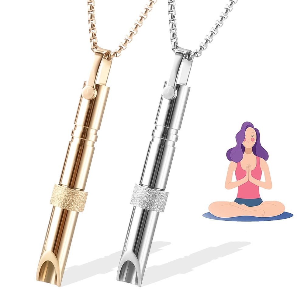 2PCS Anapana Breathing Necklace, Anxiety Relief Necklace Mindful Breathing Necklace, Anxiety Whistle Necklace for Habit Breathing Exercises, Anxiety Relief, Meditation, Gift for Women Men