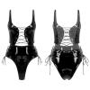 DOUKI Womens Wet Look Patent Leather Sexy One Piece Lingerie Summer Adjustable Straps One-Piece Bodysuit Lace-up Catsuit Clubwear view 1