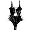 DOUKI Womens Wet Look Patent Leather Sexy One Piece Lingerie Summer Adjustable Straps One-Piece Bodysuit Lace-up Catsuit Clubwear view 3