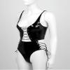 DOUKI Womens Wet Look Patent Leather Sexy One Piece Lingerie Summer Adjustable Straps One-Piece Bodysuit Lace-up Catsuit Clubwear view 4