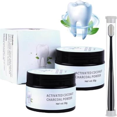 Teeth Whitening, Natural Teeth Whitening Powder, Activated Coconut Charcoal Powder Teeth Whitening, 50g (2pcs)