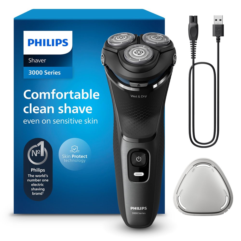 Philips Electric Shaver 3000 Series - Wet & Dry Electric Shaver for Men with SkinProtect Technology in Dark Moon, Pop-up Beard Trimmer, Cordless Shaver (Model S3145/00)